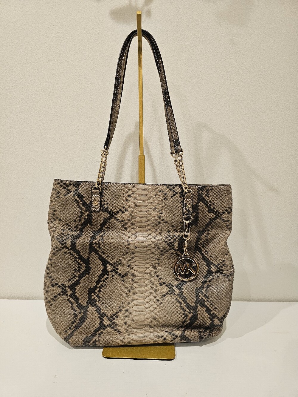 NWT Michael Kors Snake-Print Tote Bag in Taupe
